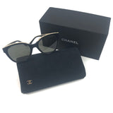 Black and Beige Acetate Logo Butterfly Sunglasses / CHANEL