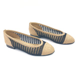 Black and Beige Raffia Cap Toe Flat Ballerinas / CHANEL - Size 37