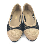 Black and Beige Raffia Cap Toe Flat Ballerinas / CHANEL - Size 37