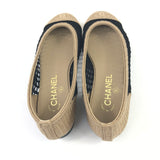 Black and Beige Raffia Cap Toe Flat Ballerinas / CHANEL - Size 37