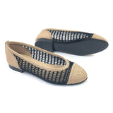 Black and Beige Raffia Cap Toe Flat Ballerinas / CHANEL - Size 37