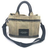 Black and Beige THE STRAW Woven Raffia Jacquard Medium Tote Bag / MARC JACOBS