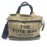 Black and Beige THE STRAW Woven Raffia Jacquard Medium Tote Bag / MARC JACOBS