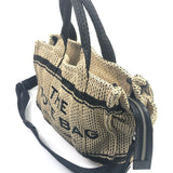 Black and Beige THE STRAW Woven Raffia Jacquard Medium Tote Bag / MARC JACOBS