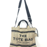 Black and Beige THE STRAW Woven Raffia Jacquard Medium Tote Bag / MARC JACOBS
