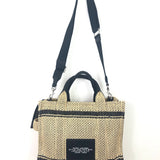 Black and Beige THE STRAW Woven Raffia Jacquard Medium Tote Bag / MARC JACOBS