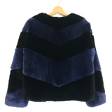 Black and Blue Fully Lined Rabbit Fur Coat / ALICE + OLIVIA - Size S