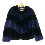 Black and Blue Fully Lined Rabbit Fur Coat / ALICE + OLIVIA - Size S