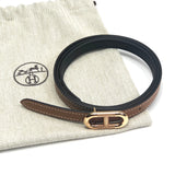 Black and Gold Reversible Strap Belt with Rose Gold Maillon H Buckle / HERMES - Size 90cm