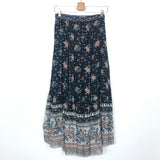 Black and Navy Floral Printed Silk-chiffon Midi Skirt - model MARINA / ULLA JOHNSON - Size 4