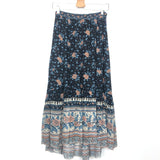 Black and Navy Floral Printed Silk-chiffon Midi Skirt - model MARINA / ULLA JOHNSON - Size 4