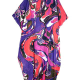 Black and Purple Orchidee Abstract Print Cotton Kaftan / PUCCI - One Size