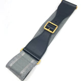 Black and Silver Embroidered Canvas and Leather Waist Belt / CHRISTIAN DIOR - Size 75 cm