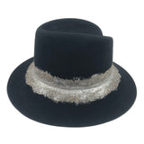 Black and Silver Felt Fedora Hat / MAISON MICHEL - Size M