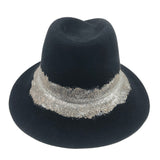 Black and Silver Felt Fedora Hat / MAISON MICHEL - Size M