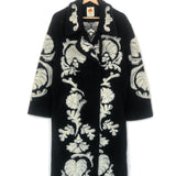 Black and White HELEN Floral Embroidered Wool-blend Fleece Coat / FARM RIO - Size S