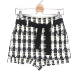 Black and White Houndstooth Cotton-blend Tweed Shorts - model ICKY / MAJE - Size 36