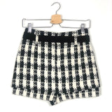 Black and White Houndstooth Cotton-blend Tweed Shorts - model ICKY / MAJE - Size 36