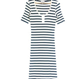 Black and White Striped Cotton-blend Midi Dress / GANNI - Size M