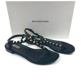 Black ARENA Studded Suede Thong Flat Sandals / BALENCIAGA - Size 38