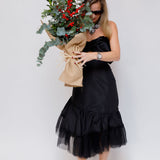 Black Asymmetric Ruffle Tulle Midi Skirt / SANDRA MANSOUR H&M - Size 36