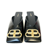 Black BB Leather Square Toe Mules / BALENCIAGA - Size 37