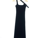 Black BIAS 90's Rib-knit Asymmetrical Strap Bodycon Midi Dress / COURREGES - Size S