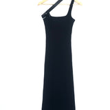 Black BIAS 90's Rib-knit Asymmetrical Strap Bodycon Midi Dress / COURREGES - Size S