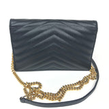 Black CASSANDRE Envelope Grained Leather Chain Wallet Bag / YVES SAINT LAURENT
