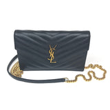 Black CASSANDRE Envelope Grained Leather Chain Wallet Bag / YVES SAINT LAURENT