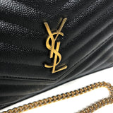Black CASSANDRE Envelope Grained Leather Chain Wallet Bag / YVES SAINT LAURENT