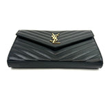 Black CASSANDRE Grained Leather Envelope Chain Wallet Bag / SAINT LAURENT