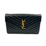 Black CASSANDRE Grained Leather Envelope Chain Wallet Bag / SAINT LAURENT