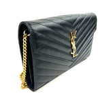 Black CASSANDRE Grained Leather Envelope Chain Wallet Bag / SAINT LAURENT