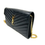 Black CASSANDRE Grained Leather Envelope Chain Wallet Bag / SAINT LAURENT