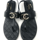 Black CC Embellished Thong Sandals / CHANEL - Size 37