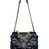 Black Chanel 19 Mixed Metal Hardware Flap Leather Bag / CHANEL