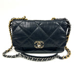 Black Chanel 19 Mixed Metal Hardware Flap Leather Bag / CHANEL