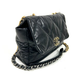 Black Chanel 19 Mixed Metal Hardware Flap Leather Bag / CHANEL