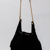 Black Chanel 25 Medium Suede Calfskin and Gold Metal Handbag / CHANEL