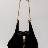 Black Chanel 25 Medium Suede Calfskin and Gold Metal Handbag / CHANEL