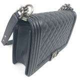 Black CHANEL BOY Medium Quilted Caviar Leather Flap Bag / CHANEL - Size 28cm