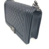 Black CHANEL BOY Medium Quilted Caviar Leather Flap Bag / CHANEL - Size 28cm