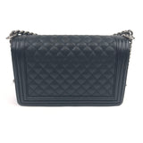 Black CHANEL BOY Medium Quilted Caviar Leather Flap Bag / CHANEL - Size 28cm
