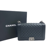 Black CHANEL BOY Medium Quilted Caviar Leather Flap Bag / CHANEL - Size 28cm
