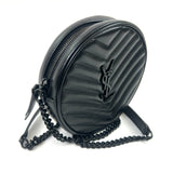 Black Chevron Calfskin Quilted Leather Vinyle Round Camera Bag / SAINT LAURENT