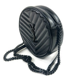 Black Chevron Calfskin Quilted Leather Vinyle Round Camera Bag / SAINT LAURENT