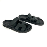 Black CHYPRE Calfskin Leather Sandals / HERMES - Size 39