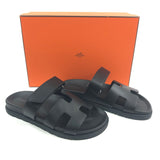 Black CHYPRE Leather Sandals / HERMES - Size 37.5