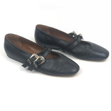 Black CLAUDIA Double Straps Leather Ballet Flats / LE MONDE BERYL - Size 38